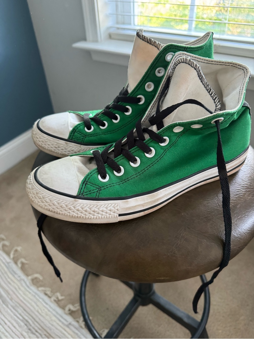 Converse Green and White High-Top Sneakers with Black Laces